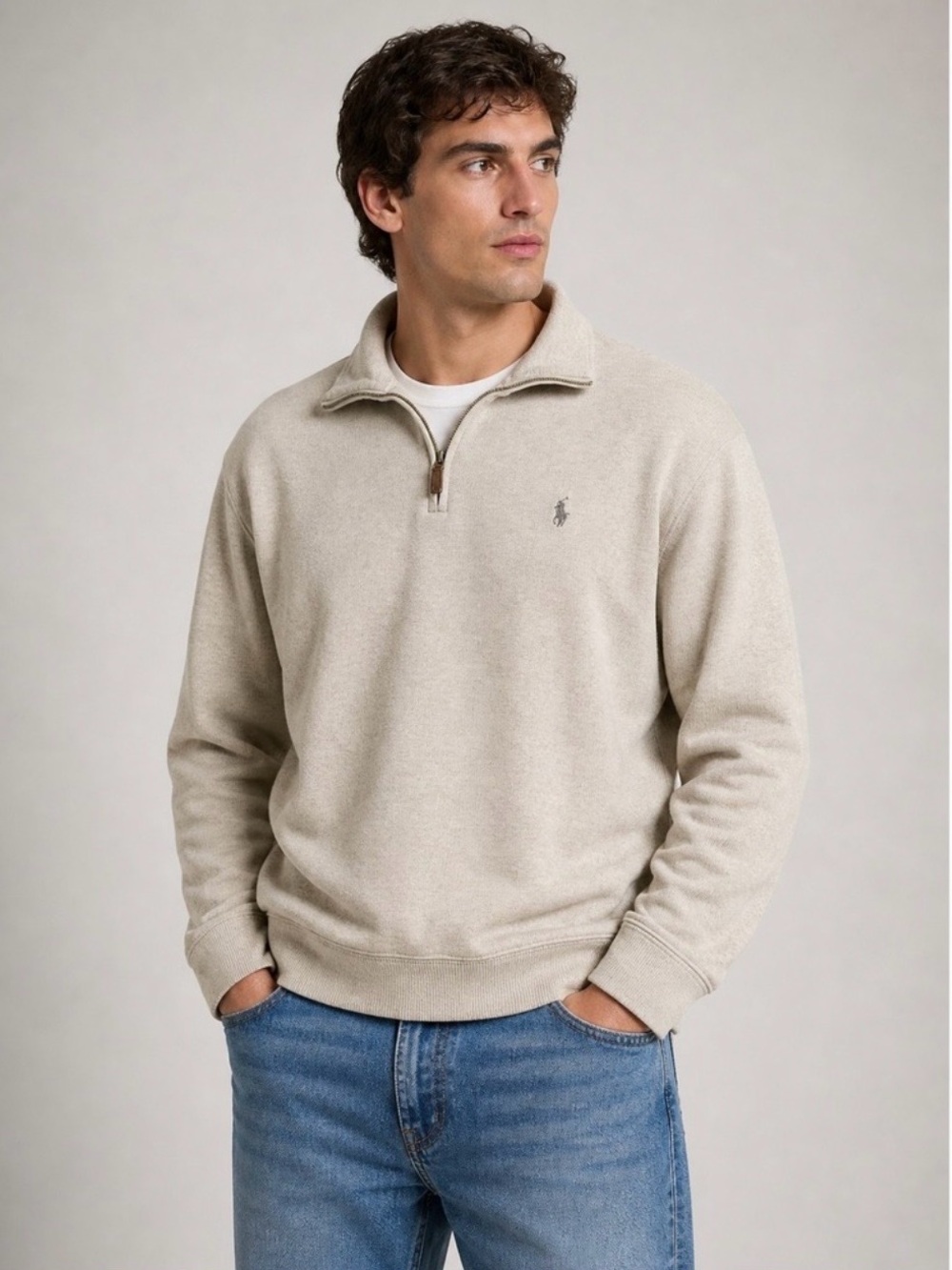 Polo Ralph Lauren 1/4 Zip Pullover Sweater Cotton Men’s Size Large Cream